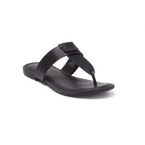 Korks Black Leather Dawn Thong Flat Sandal